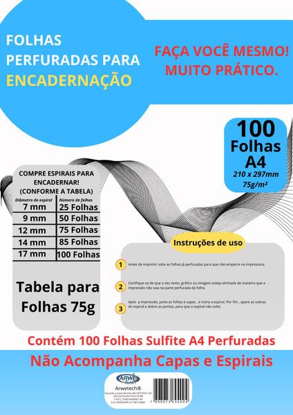 Imagem de Folha Perfurada Para Encadernação A4 75g Kit 10 x 100 Folhas