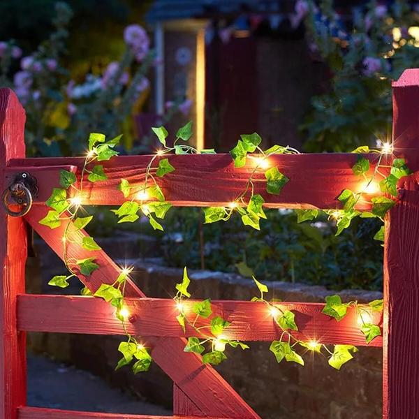 Imagem de Folha Verde Flor Luzes Da Corda Alimentado Por Bateria Fada Árvore De Natal Guirlanda Videira