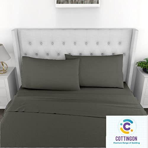 Imagem de Folhas curtas da Rainha para Rv Camper -Short Queen Cotton Sheets para Rv Camper,4 Pcs Cotton Bed Sheet Set to Fit Up 15" Deep Mattress : 60" X 75" -Dark Grey Solid