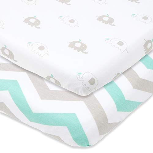 Imagem de Folhas equipadas com bassinet compatível com Chicco Lullago Bassinet e Chicco Perto de Você 3-em-1 Bedside Sleeper  Snuggly Soft Jersey Cotton  Encaixa Perfeitamente em 19 x 32 Colchão  Cinza, Hortelã  2 Pacote