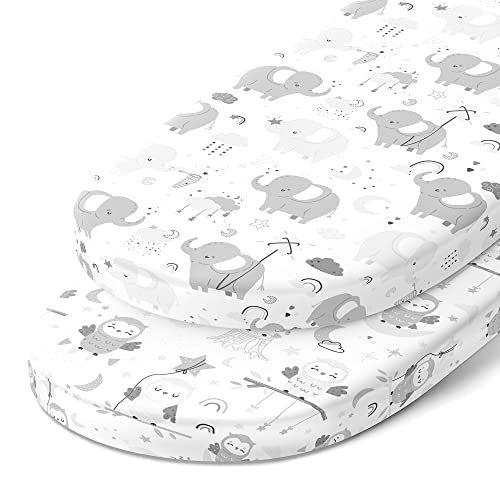 Imagem de Folhas equipadas com bassinet para almofada de colchão oval de 16 x 32 polegadas  para baby boy girl  Compatível com Ingenuidade Dream e Grow Bassinet  Snuggly Soft 100% Jersey Cotton  2 Pack