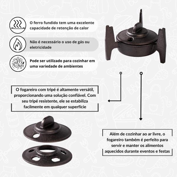 Imagem de Fondue 1,7 L + 6 Malgas + Réchaud Redondo Chapa De Ferro Fundido