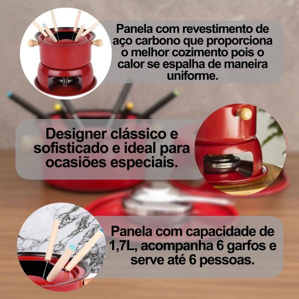 Imagem de Fondue Conjunto Aço Lucerna Vermelho com 11 Peças 6 pessoas