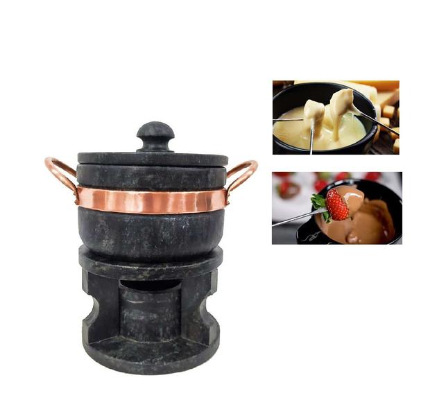 Imagem de Fondue Retangular+ Fondue De 500ml+ 6 Garfos Pedra Sabão Curado