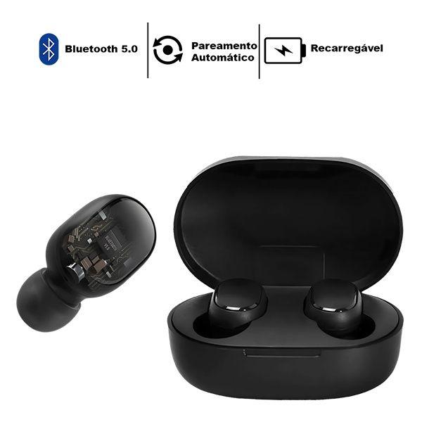 Imagem de Fone Bluetooth 5.0 TWS Sem Fio com Cancelamento de Ruído Som Grave e Microfone Preto