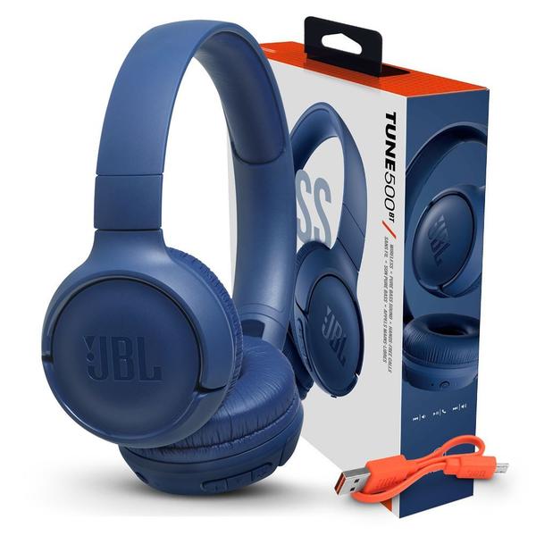 Imagem de Fone Bluetooth JBL Tune 500BT Azul Pure Bass Sem fio Com Microfone e Controle de Chamadas