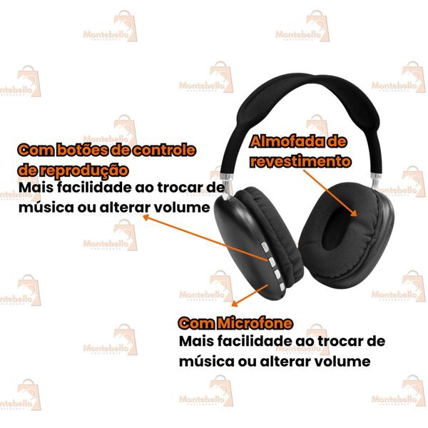 Imagem de Fone Bluetooth P9 Air Music Fone De Ouvido Estéreo Sem Fio Com Microfone HiFi max Weireless AirMax P