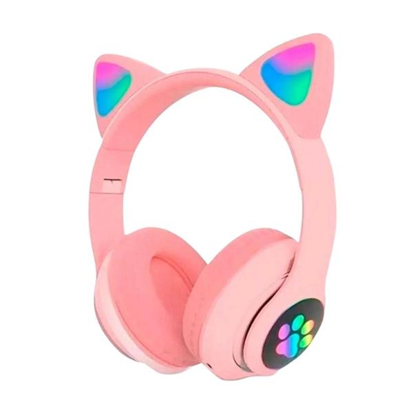 Imagem de Fone Bluetooth Rosa Orelha Gatinho Led Colorido Recarregável