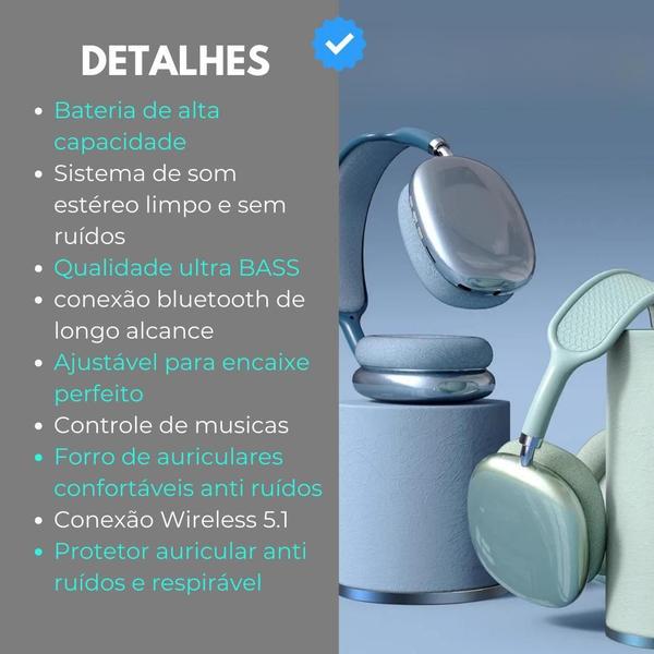 Imagem de Fone Bluetooth Sem Fio PRO 9: Qualidade Extreme, Ultra Bass, Ideal para Jogos, Esportes, Corrida e Academia