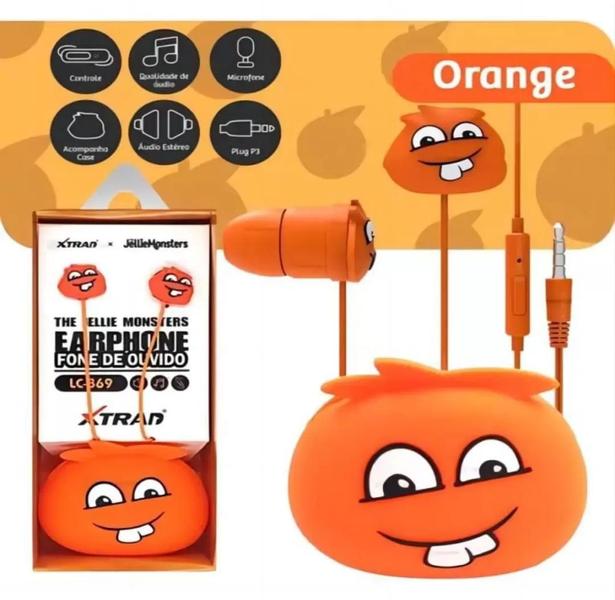 Imagem de Fone de Ouvido Animado P/ Crianças Jellie Monsters Com Fio 1.2M Laranja Xtrad