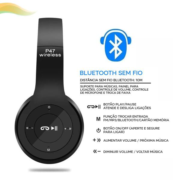 Imagem de Fone De Ouvido Bateria Recarregável USB Sem Fio Bluetooth P2 Conexão Até 10 Metros