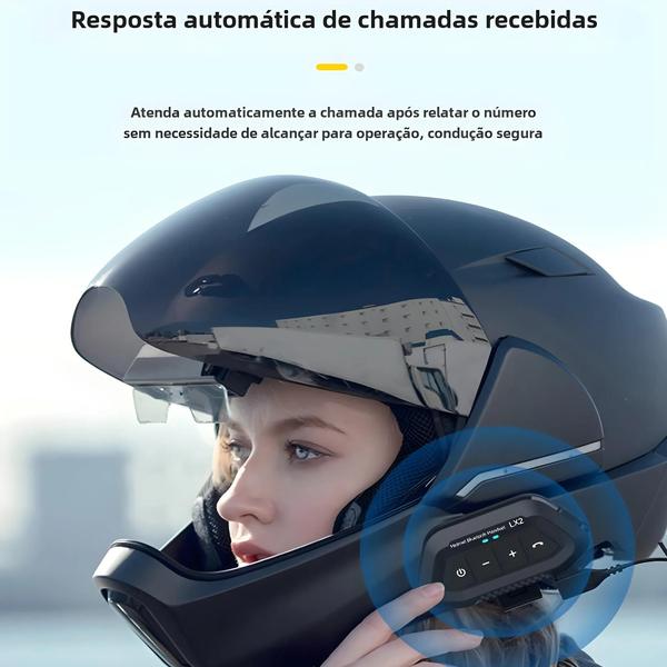 Imagem de Fone de Ouvido Bluetooth 5.0 para Motocicleta com 1200mAh - Assistente de Voz