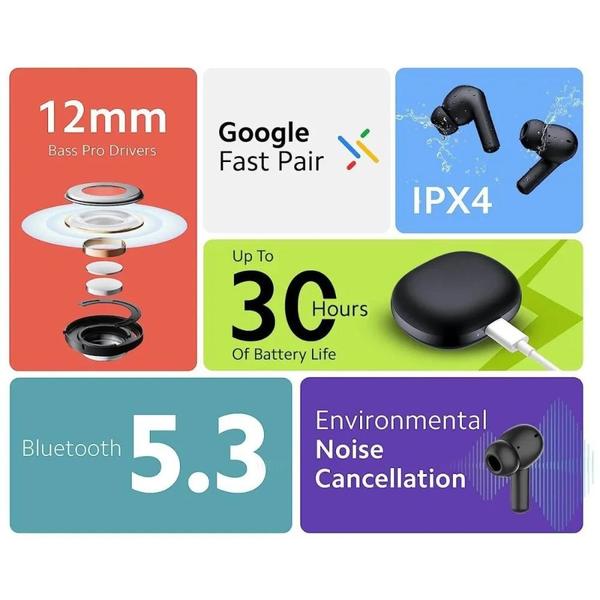 Imagem de Fone de Ouvido Bluetooth 5.3 Buds 4 Active - Preto