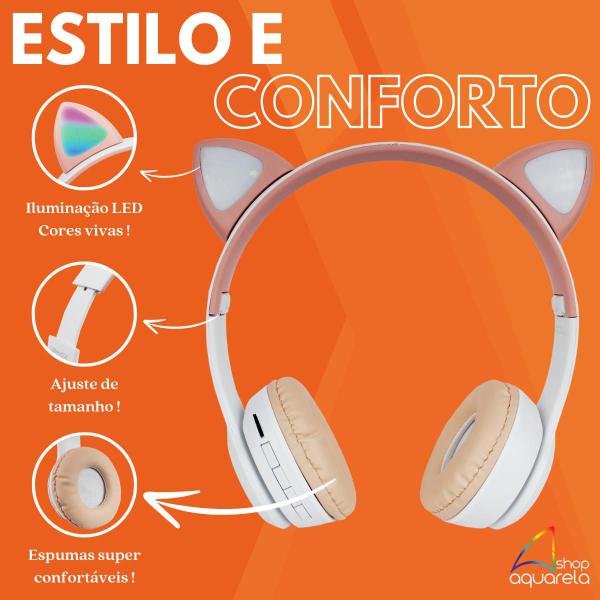 Imagem de Fone de Ouvido Bluetooth Gatinho sem Fio Headset Infantil com Led