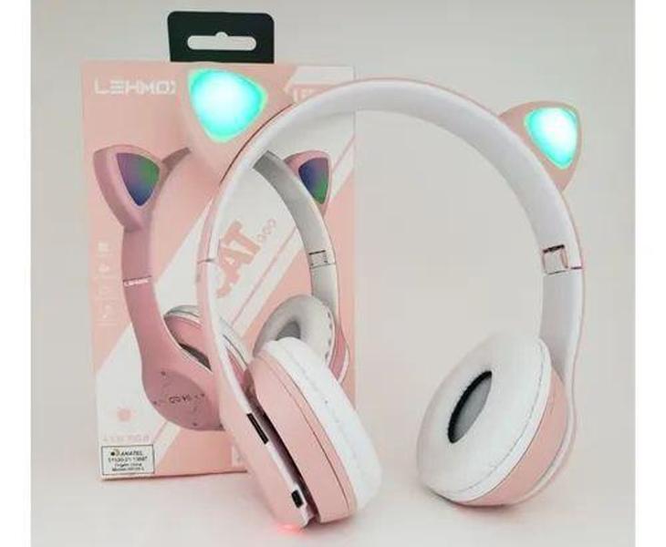 Imagem de Fone De Ouvido Bluetooth Orelha De Gatinho Com Led Rgb Rosa e Branco - Lehmox LEF-950