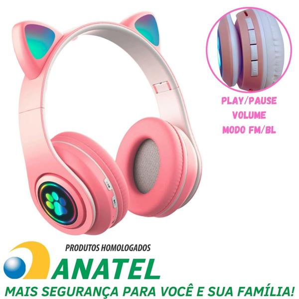 Imagem de Fone de Ouvido Bluetooth Orelha de Gatinho LED RGB Presente Crianças Infantil