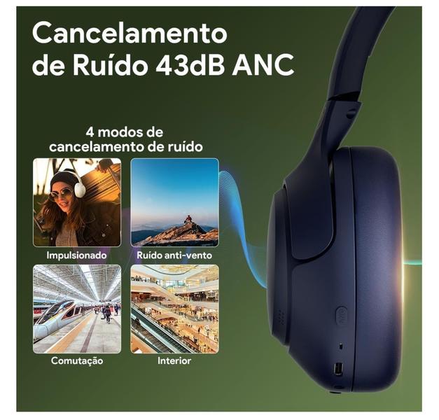 Imagem de Fone de Ouvido Bluetooth QCY H3 ANC Cancelamento de Ruído Ativo, Multipontos, 60 horas (Azul)