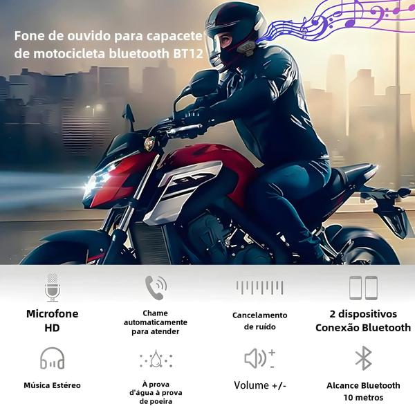 Imagem de Fone de Ouvido Bluetooth Sem Fio para Motocicleta - Estéreo e Viva-Voz