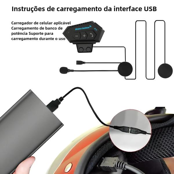 Imagem de Fone de Ouvido Bluetooth Sem Fio para Motocicleta - Estéreo e Viva-Voz