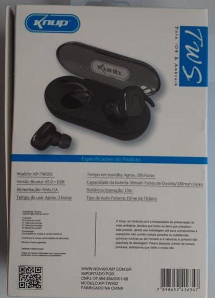 Imagem de Fone de ouvido bluetooth wireless sem fio - tws-02 knup - preto - Knu p