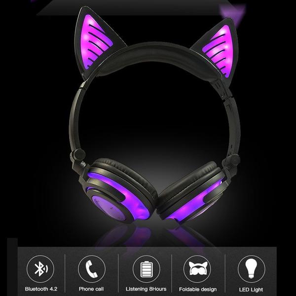 Imagem de Fone de ouvido Bluetooth Wokex Dobrável Flashing Cat Ear Kids