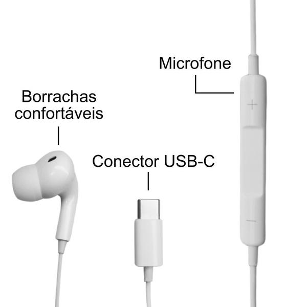 Imagem de Fone de Ouvido Branco Com Fio USB-C  Microfone - Borracha