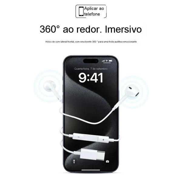 Imagem de Fone De Ouvido C/Fio Tipo C Sem Bluetooth Compatível Iphone 15 16/15 16 pro/15 16 pro max/15 16 plus