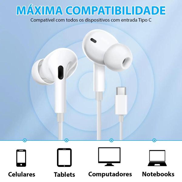 Imagem de Fone de Ouvido Com Fio Tipo C Estéreo Microfone Controle USB-C