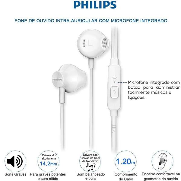 Imagem de Fone De Ouvido com Microfone Philips Intra-auricular TAUE101WT/00 Branco