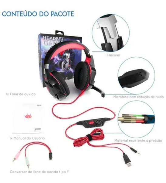 Imagem de Fone De Ouvido Gamer, Com microfone, LED, sem ruído. knup