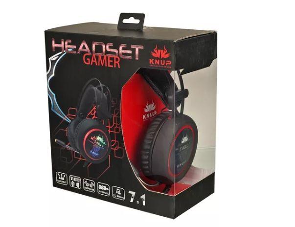 Imagem de Fone De Ouvido Gamer Knup Kp-401 Preto Vermelho Com Luz Led