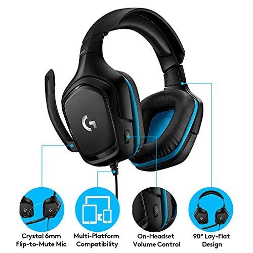 Imagem de Fone de Ouvido Gamer Logitech G432 Com fio, 7.1 Surround Sound, DTS:X 2.0, Microfone Flip-to-Mute, PC (Leatherette) Preto/Azul