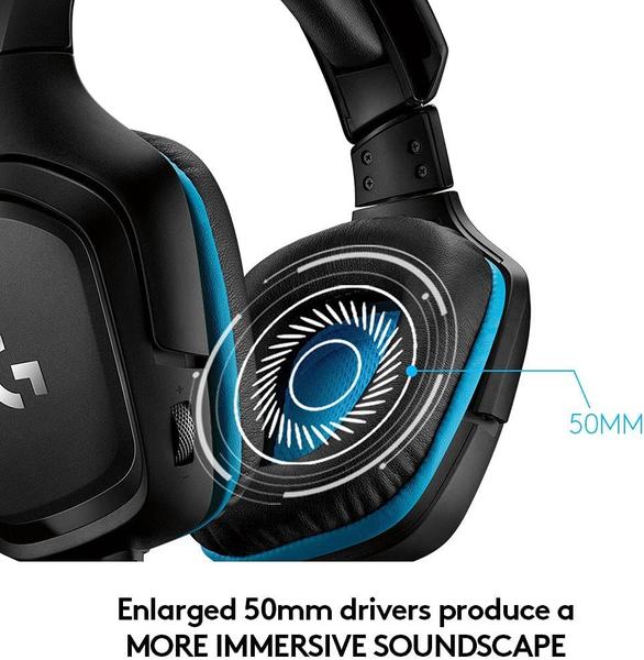 Imagem de Fone de Ouvido Gamer Logitech G432 Com fio, 7.1 Surround Sound, DTS:X 2.0, Microfone Flip-to-Mute, PC (Leatherette) Preto/Azul