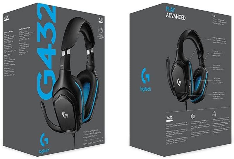 Imagem de Fone de Ouvido Gamer Logitech G432 Com fio, 7.1 Surround Sound, DTS:X 2.0, Microfone Flip-to-Mute, PC (Leatherette) Preto/Azul