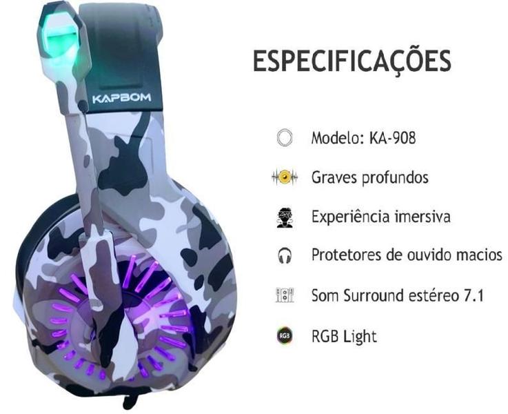 Imagem de Fone De Ouvido Gamer Over-Ear Gamer Com Luz Rgb Led Pc Games