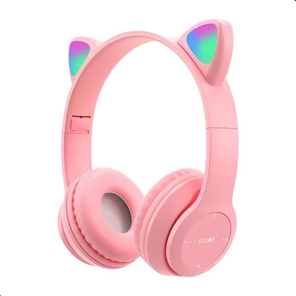 Imagem de Fone De Ouvido Gatinho Bluetooth Infantil Led Rgb Headset Criança P2 Sem Fio