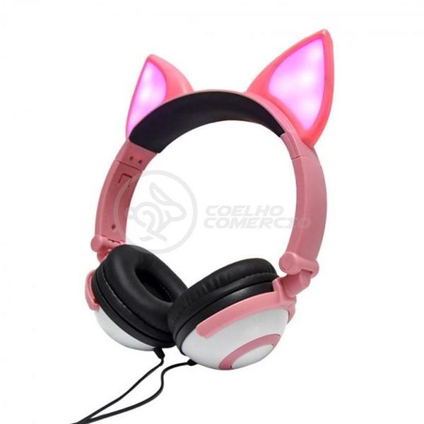 Imagem de Fone De Ouvido Gatinho Fio Com Led Dobrável Microfone Rosa