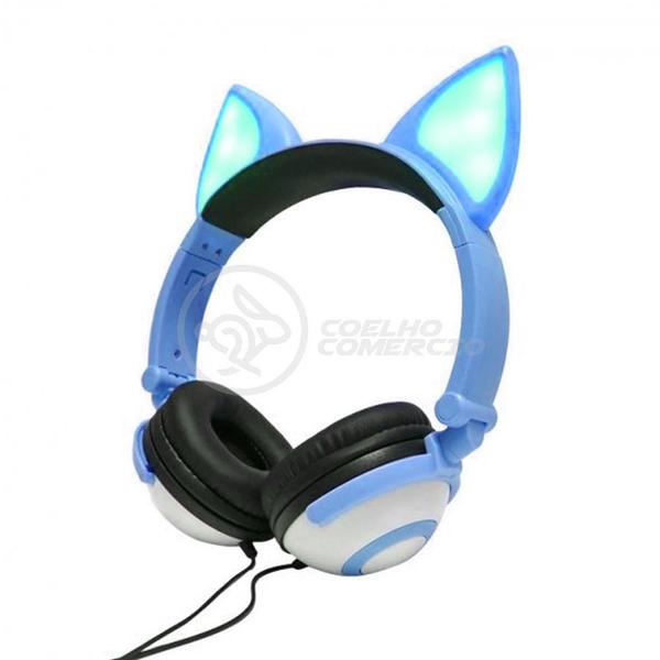 Imagem de Fone De Ouvido Gatinho Fox Fio C/ Led Infantil Azul