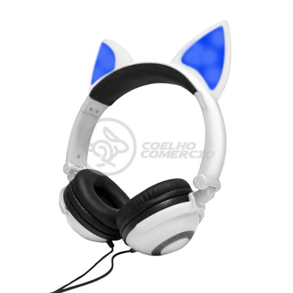 Imagem de Fone De Ouvido Gatinho Fox Fio C/ Led Infantil Branco