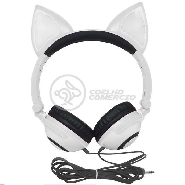 Imagem de Fone De Ouvido Gatinho Fox Fio C/ Led Infantil Branco