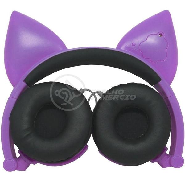 Imagem de Fone De Ouvido Gatinho Fox Fio C/ Led Infantil Roxo