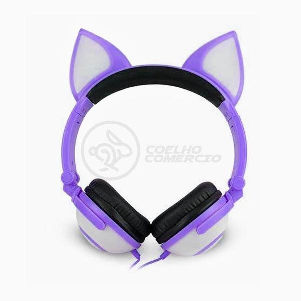 Imagem de Fone De Ouvido Gatinho Fox Fio C/ Led Infantil Roxo