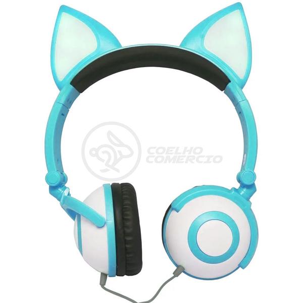 Imagem de Fone de Ouvido Gatinho Fox Fio Com Led Orelha Gato Dobrável Infantil Microfone - Azul