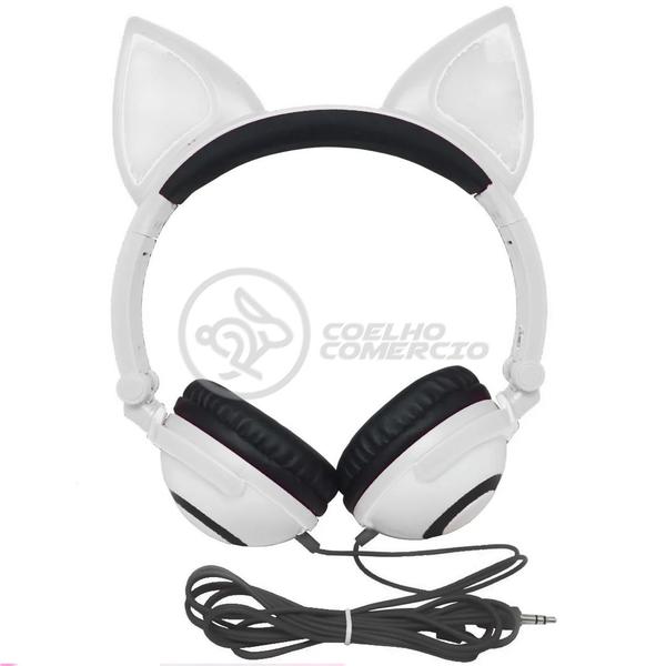 Imagem de Fone de Ouvido Gatinho Fox Fio Com Led Orelha Gato Dobrável Infantil Microfone - Branco