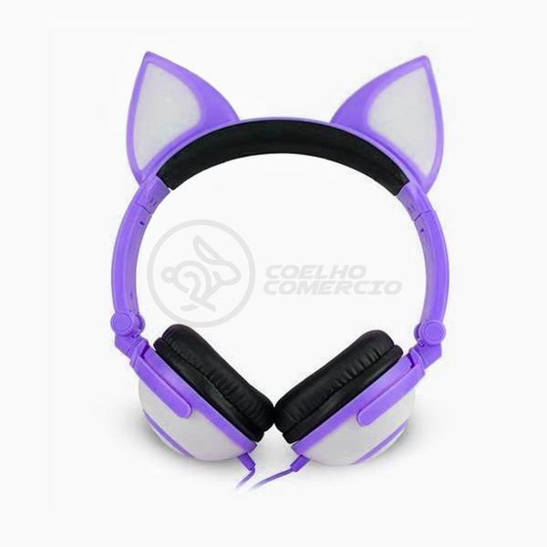 Imagem de Fone de Ouvido Gatinho Fox Fio Com Led Orelha Gato Dobrável Infantil Microfone - Roxo