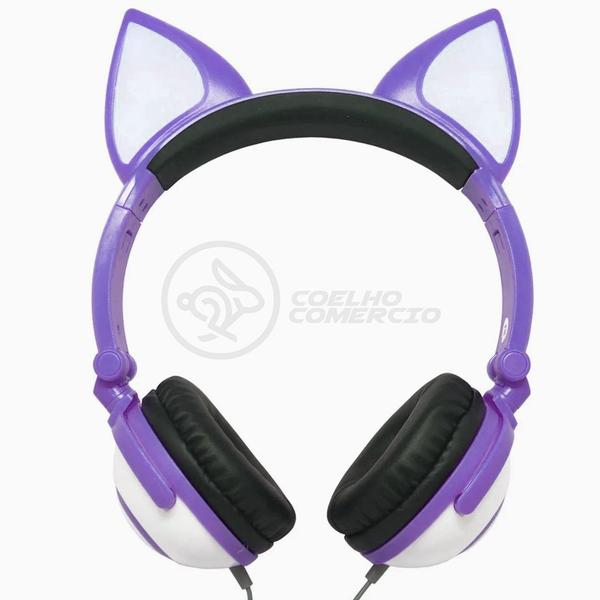 Imagem de Fone de Ouvido Gatinho Fox Fio Com Led Orelha Gato Dobrável Infantil Microfone - Roxo