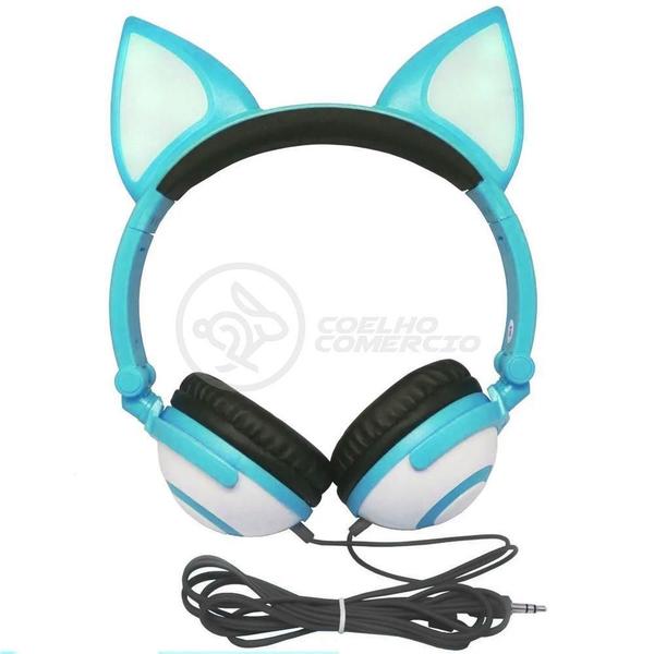 Imagem de Fone De Ouvido Gatinho Led Dobrável Microfone Azul