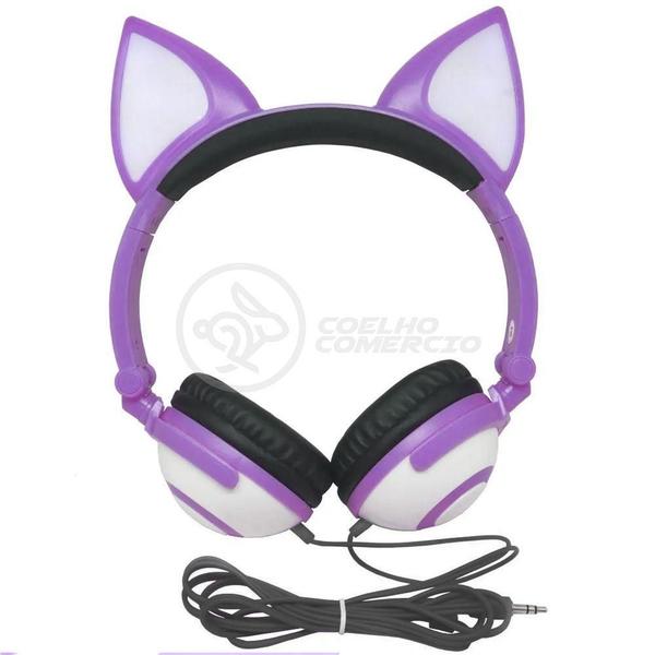 Imagem de Fone De Ouvido Gatinho Led Dobrável Microfone Roxo