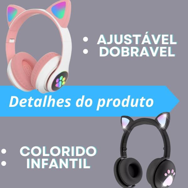 Imagem de Fone de ouvido Gatinho Rosa - Gamer sem fio Original com luz LED