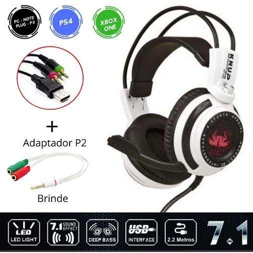 Imagem de Fone de Ouvido Headset Gamer 7.1 USB P2 KP-400 com Microfone + Adaptador para PC Celular Notebook